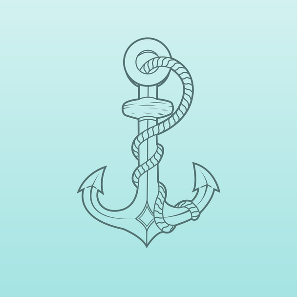 Nautical Anchor with rope isolated on green background. Green outlines. Vector Illustration - Vector, Image