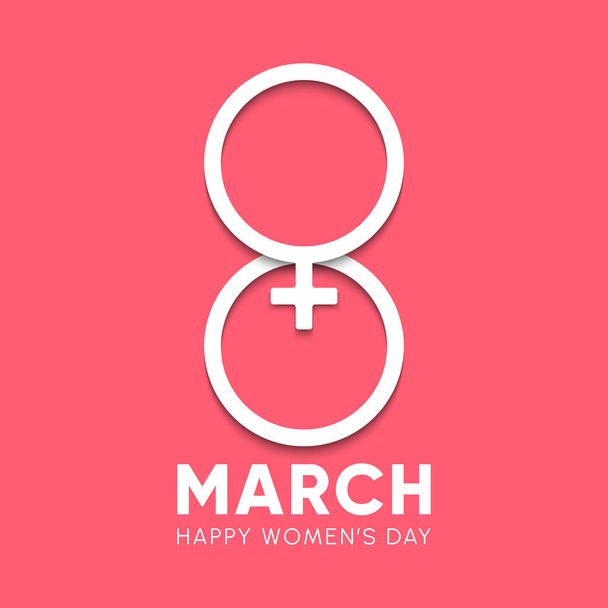 Happy womens day trendy poster on March 8 with paper cut effect. Female sign postcard on pink background. - Vecteur, image