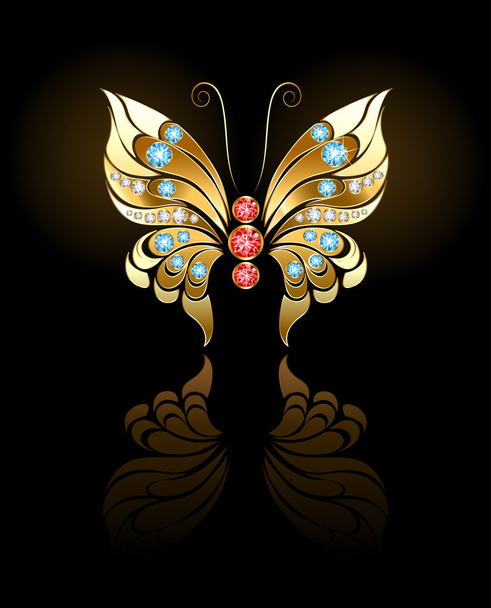 Gold butterfly with gems - Διάνυσμα, εικόνα