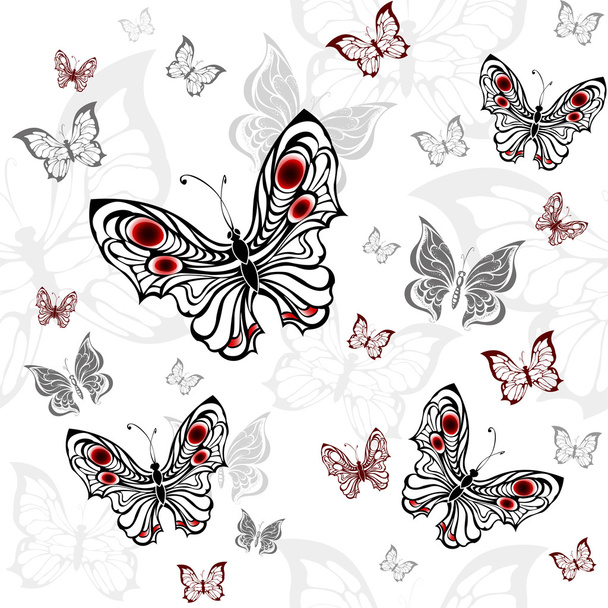 bezešvé vzor šedé Butterfly - Vektor, obrázek