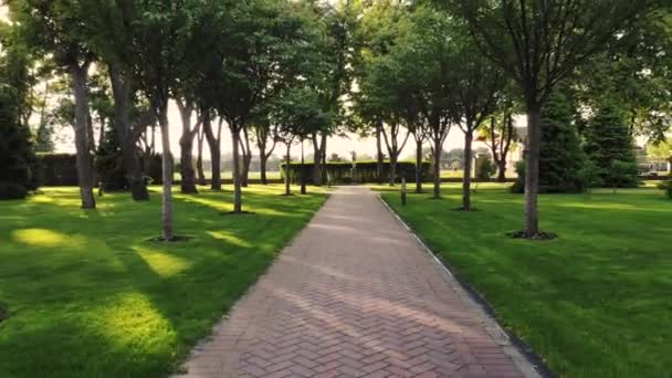 Park cobblestone pathway and trees. - Footage, Video