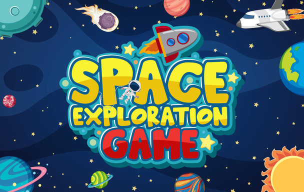 Space exploration game design with planets in the galaxy illustration - Vector, Image