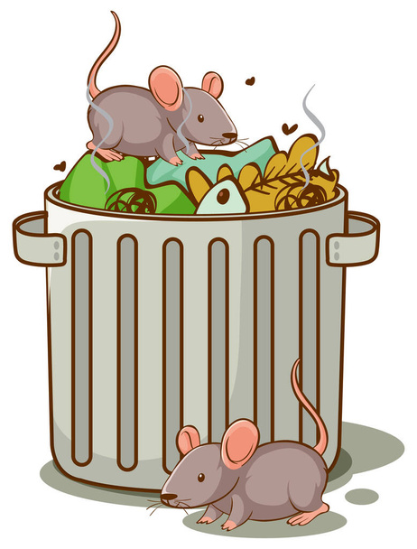 Ποντίκια και σκουπίδια σε λευκό φόντο εικονογράφηση - Διάνυσμα, εικόνα