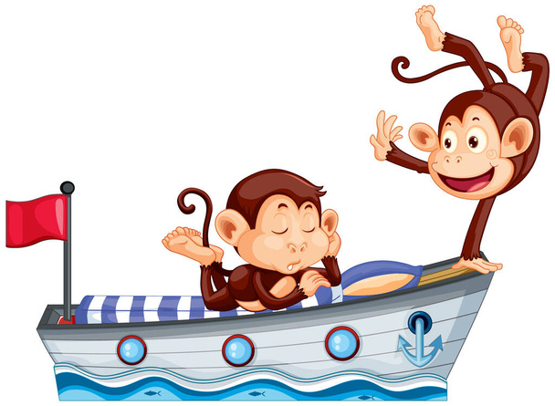 Kaksi onnellinen apina veneen sänky kuva
 - Vektori, kuva