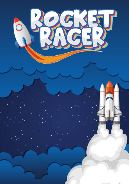 Poster design with rocket ships in the space background illustration - Vettoriali, immagini