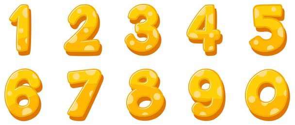 Σχεδιασμός γραμματοσειράς για αριθμούς ένα έως μηδέν σε λευκό φόντο εικονογράφηση - Διάνυσμα, εικόνα