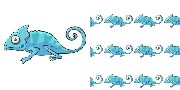 Nahtloses Hintergrunddesign mit blauer Chamäleon-Illustration - Vektor, Bild