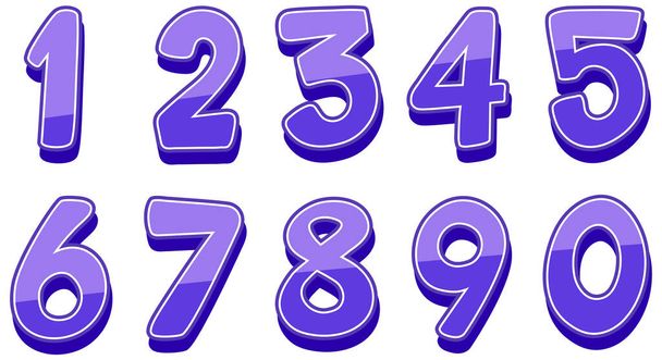 Font design for numbers one to zero on white background illustration - Vector, Image