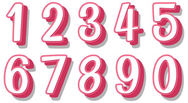 Schriftdesign für Zahlen von eins bis null auf weißem Hintergrund - Vektor, Bild