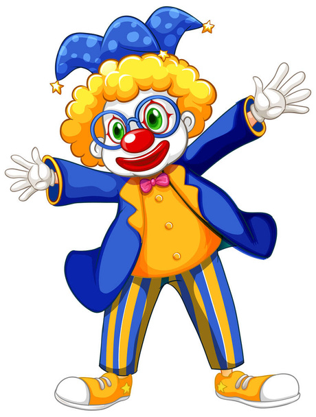 Funny clown wearing blue jacket and glasses illustration - Vector, Image