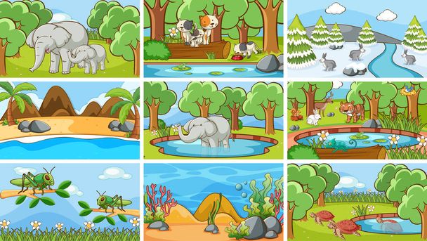 Hintergrund-Szenen von Tieren in freier Wildbahn Illustration - Vektor, Bild