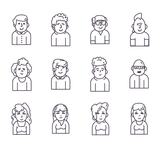 Изолированные люди аватары стиль линии иконки набор векторных конструкций
 - Вектор,изображение