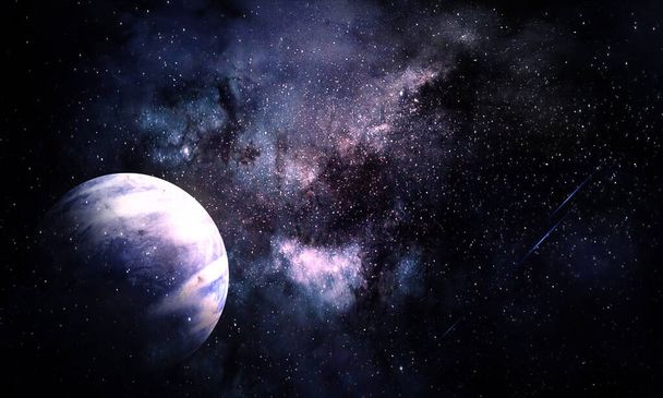 абстрактна космічна ілюстрація, 3d зображення, планета в просторі в сяйві зірок і туманності
 - Фото, зображення