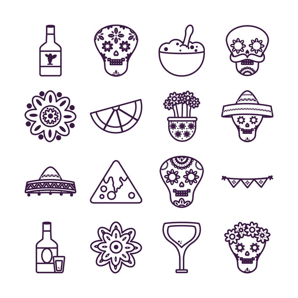 мексиканський набір іконок стилю лінії Векторний дизайн
 - Вектор, зображення