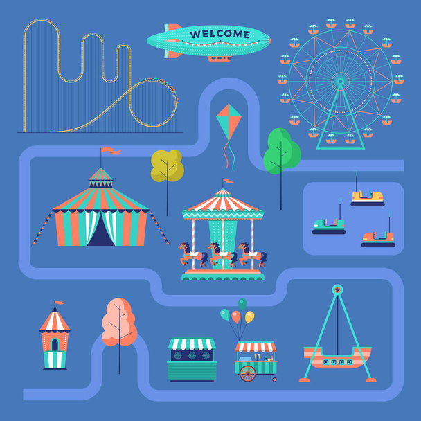 Amusement park flat illustration - Vector, Image