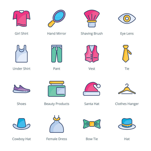 Clothes and Accessories Filled Line Icons - Vectors  - Vector, Image