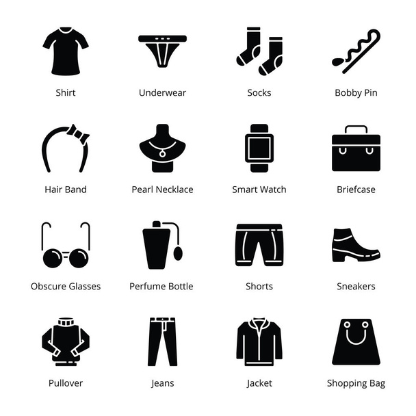 Abbigliamento e accessori Icone di glifo - Vettori
  - Vettoriali, immagini