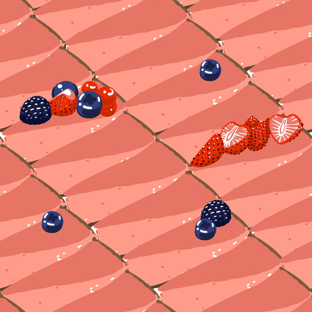 Трикутний чізкейк пироги зі смаком полуниці вкриті ягодами
 - Вектор, зображення