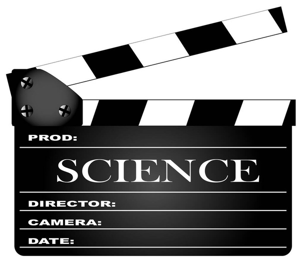 Un tipico clapperboard cinematografico con la leggenda Scienza isolata sul bianco
. - Vettoriali, immagini