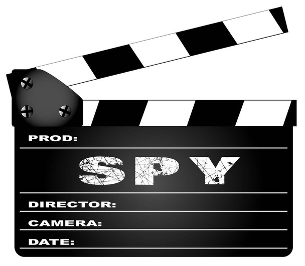 A typical movie clapperboard with the legend Spy isolated on white. - Vector, Image