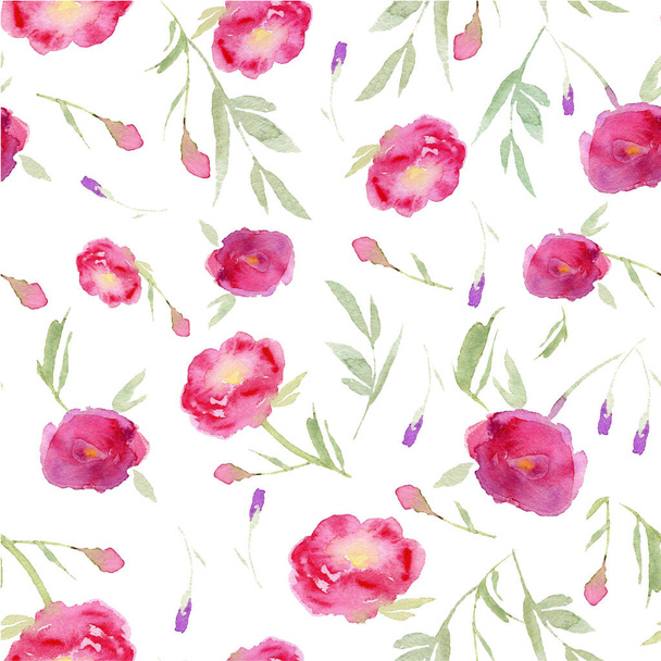 watercolor pink peony pattern illustration on white background - Foto, Imagem