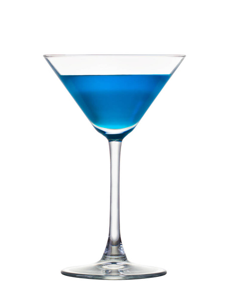 Blue Curacao cocktail in martini glass isolated on white background - Valokuva, kuva