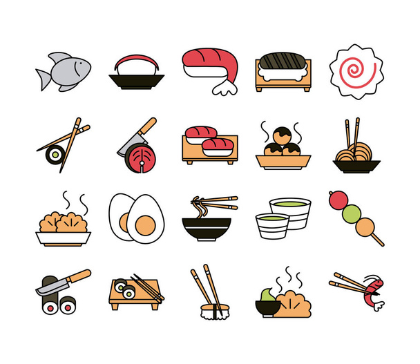 sushi oriental menu icons set line and fill style icon - Vektör, Görsel