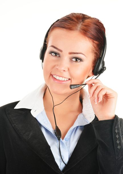 Operador de centro de llamadas aislado en blanco. Atención al cliente
 - Foto, Imagen