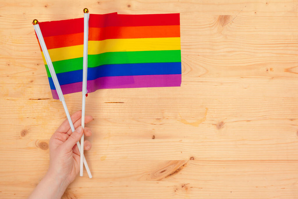 flags of the LGBT community in a hand - Photo, Image