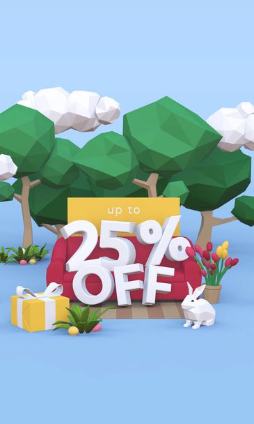 25 Twenty five percent off - Easter Sale 3D illustration. - Photo, Image