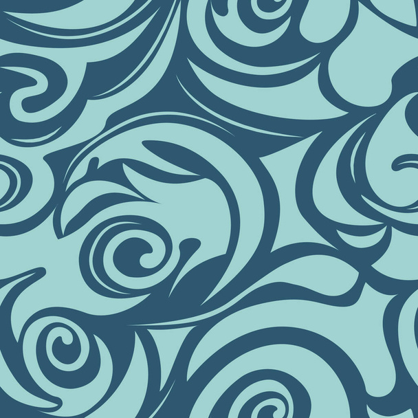 Bezešvé vzor spirály a kudrlinky modré barvy na tmavomodrém pozadí, vlna, květinový, námořní vzor, vlna EPS 10 vektor - Vektor, obrázek