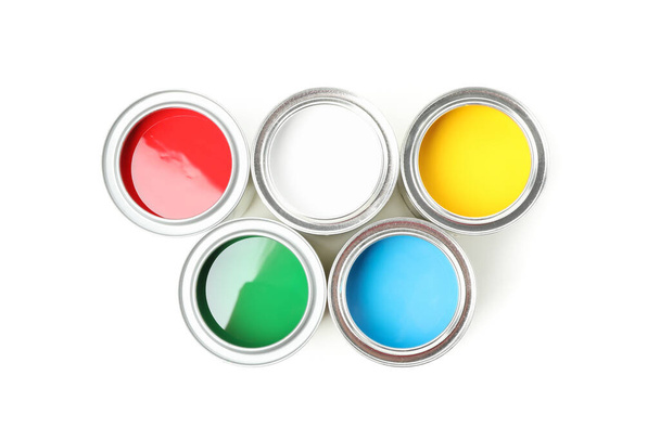 Cans of different paints isolated on white background - Valokuva, kuva