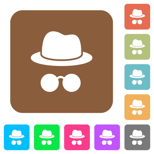 Incognito with glasses flat icons on rounded square vivid color backgrounds. - Vector, Image