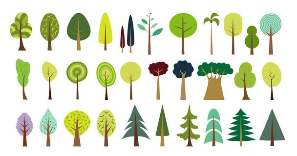 Juego de árboles simple. Conjunto de bosque vectorial. Dibujos animados estilo plano
. - Vector, Imagen