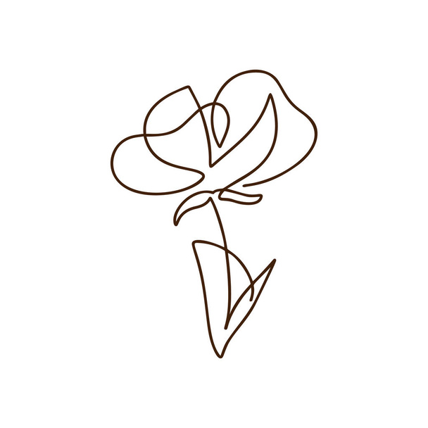 Flower vector one line art logo. Minimalist contour drawing monoline. Continuous line artwork for banner, book design, web illustration - Vector, Image