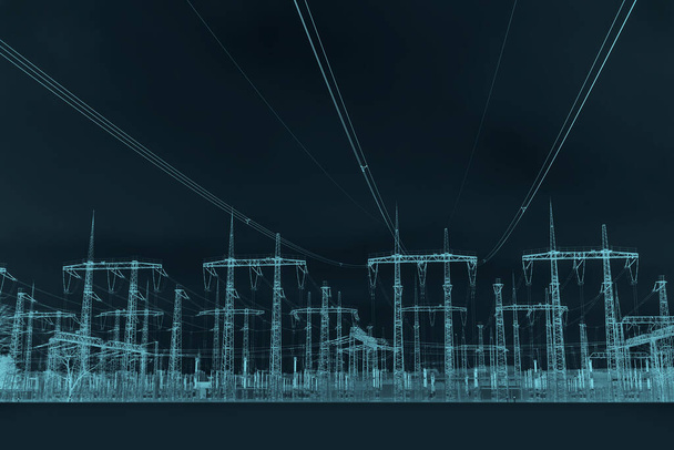 Transmission of electricity. High voltage substation 400kV - Photo, Image
