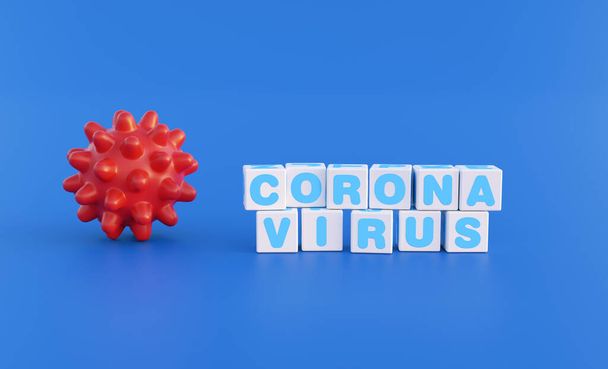 abstract virus model with toy block text, 3d render image - Foto, imagen