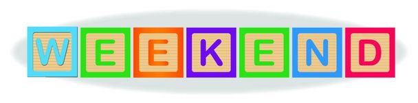 The word Weekend spelled out in kiddies wooden block letters - Vecteur, image