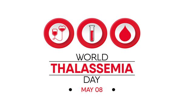 Vektorillustration zum Thema des Welt-Thalassämie-Tages, der jedes Jahr am 8. Mai begangen wird. Thalassemien sind vererbte Blutkrankheiten, die durch eine verminderte Hämoglobinproduktion gekennzeichnet sind - Vektor, Bild