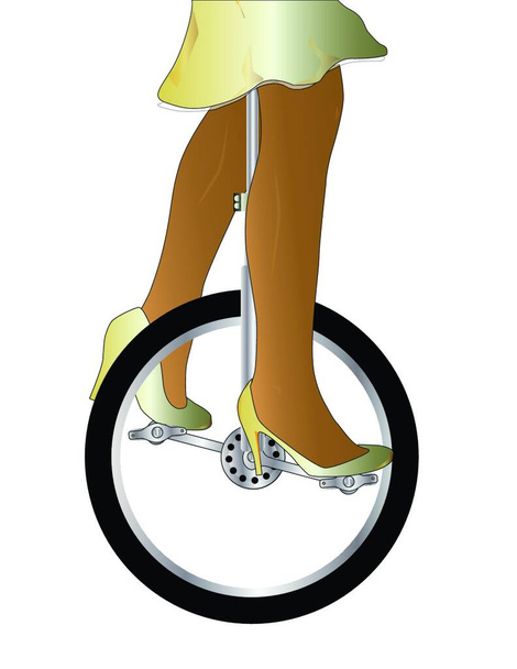 A unicycle and woman rider over an isolated white background - Vector, Image