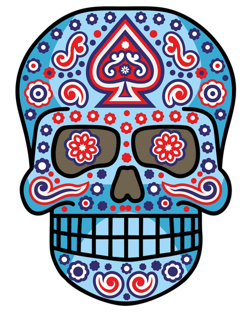 Ημέρα των Νεκρών, μεξικάνικη ζάχαρη κρανίο, vintage σχεδιασμό t πουκάμισα - Διάνυσμα, εικόνα