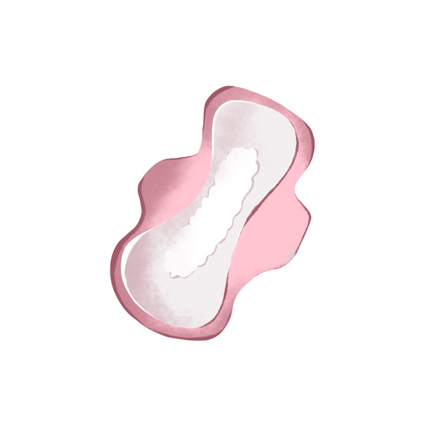 Digitale Illustration eines niedlichen weiblichen Hygieneartikels im Menstruationszyklus. Druck für Aufkleber, Symbole, Verpackungen isoliert auf weißem Hintergrund. - Foto, Bild