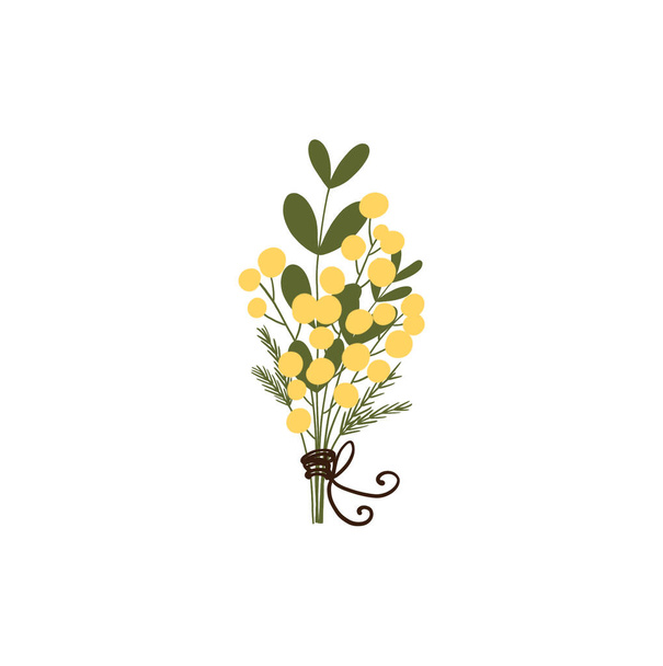 Ilustración plana digital de un lindo elemento simple de flores mimosas de vacaciones de formas geométricas. Impresión para pancartas, web, tarjetas, tarjetas de invitación, carteles, telas, papel de regalo y cajas
. - Foto, imagen