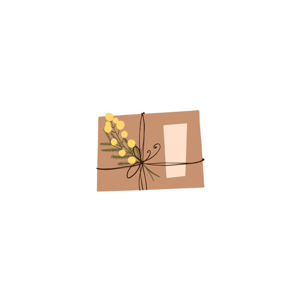 Digitale platte illustratie van een schattig eenvoudig element van vakantie mimosa bloemen uit geometrische vormen. Print voor banners, web, kaarten, uitnodigingskaarten, posters, stoffen, inpakpapier en dozen. - Foto, afbeelding