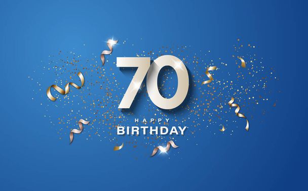 70. narozeniny s bílými čísly na modrém pozadí. Šťastné narozeniny banner koncept akce dekorace. Ilustrační sklad - Fotografie, Obrázek