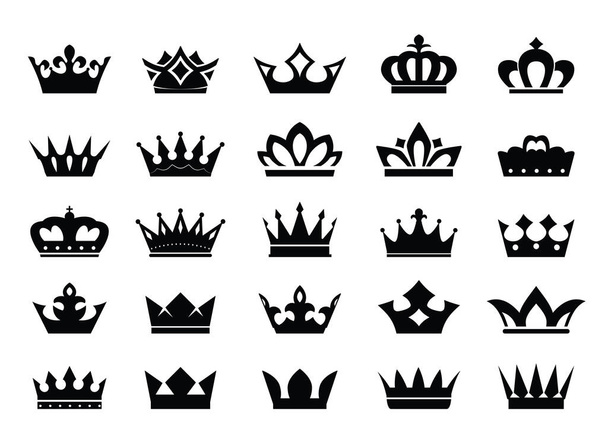 Big Set of vector king crowns icon on white background. Vector Illustration. Emblem and Royal symbols. - Вектор,изображение