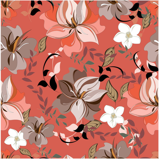 Vector spring abstract background flowers seamless pattern - Vektör, Görsel