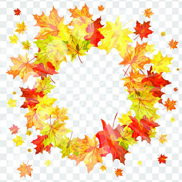 Autumn  Frame With Falling  Maple Leaves on transparency (alpha) grid background. Vector illustration. - Vektör, Görsel