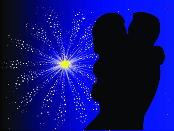 A couple kissing against a celebration firework - Διάνυσμα, εικόνα