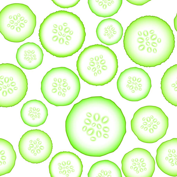 Set of Fresh Green Cucumbers Seamless Pattern Isolated on White Background - Vector, Imagen